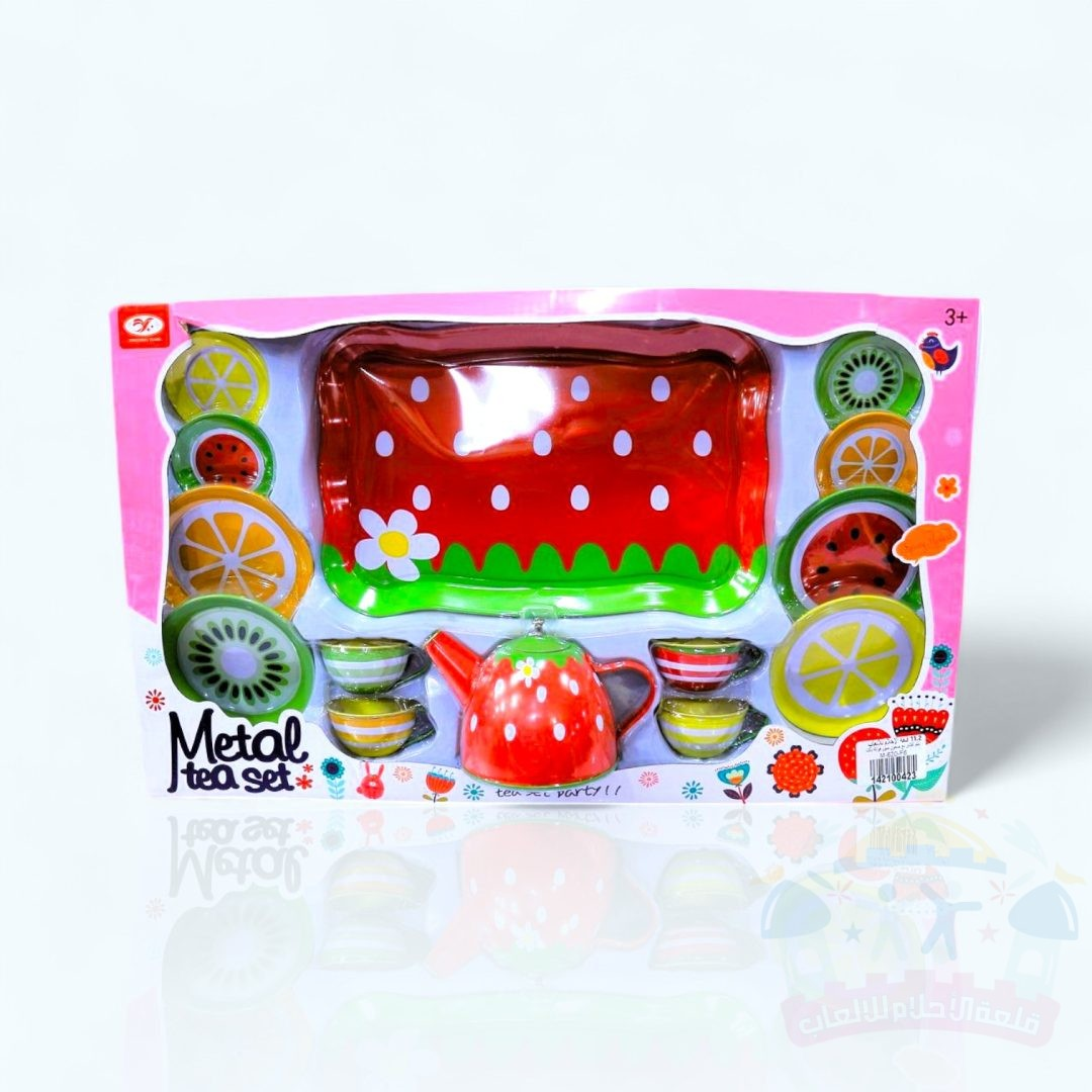 طقم فناجين مع صحن تقديم وفواكه